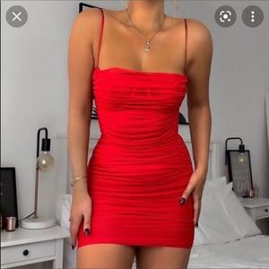 House of CB red mesh dress with bra inlay